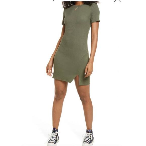 NWOT BP. Front Slit Rib T-shirt Dress In Olive Sarma size XL - Picture 1 of 3